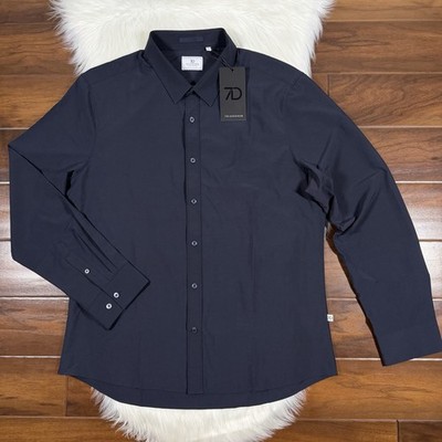 7 Diamonds Mens Size XL Navy Blue Liberty 4 Way Stretch Button Performance Shirt