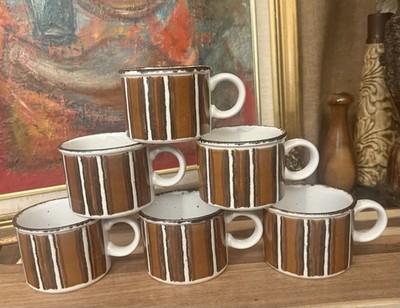 6 VTG Midwinter Stonehenge EARTH Speckled Stoneware MUGS England Minty Creation