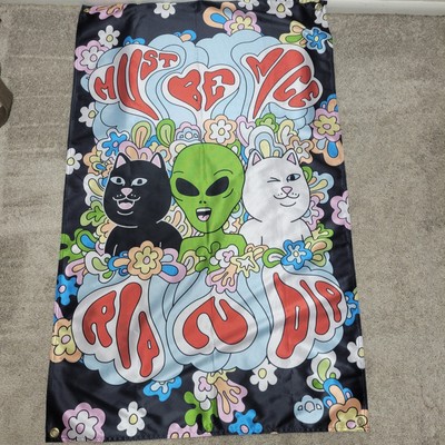 Rip N Dip Cat Alien Banner Tapestry Wall Hanging Must Be Nice Funny Flower Child