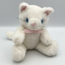 Vintage 1980s White Plush Cat Blue Eyes Pink Bow 8.5  Poseable Arms Legs Kitten
