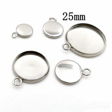 25PCS 25mm Stainless Steel Round Cabochon Tray Charm Pendant LSO25-25mm