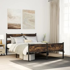 King Size Bed Frame Smoked Oak 150x200cm Wooden Bed without Mattress