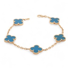 Van Cleef Arpels Vintage Alhambra 5P Blue Agate Bracelet 750 YG 11.2g VCARP34