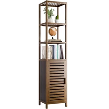 Bathroom Cabinet, Bamboo Floor Cabinet Freestanding Narrow Storage Unit with ...