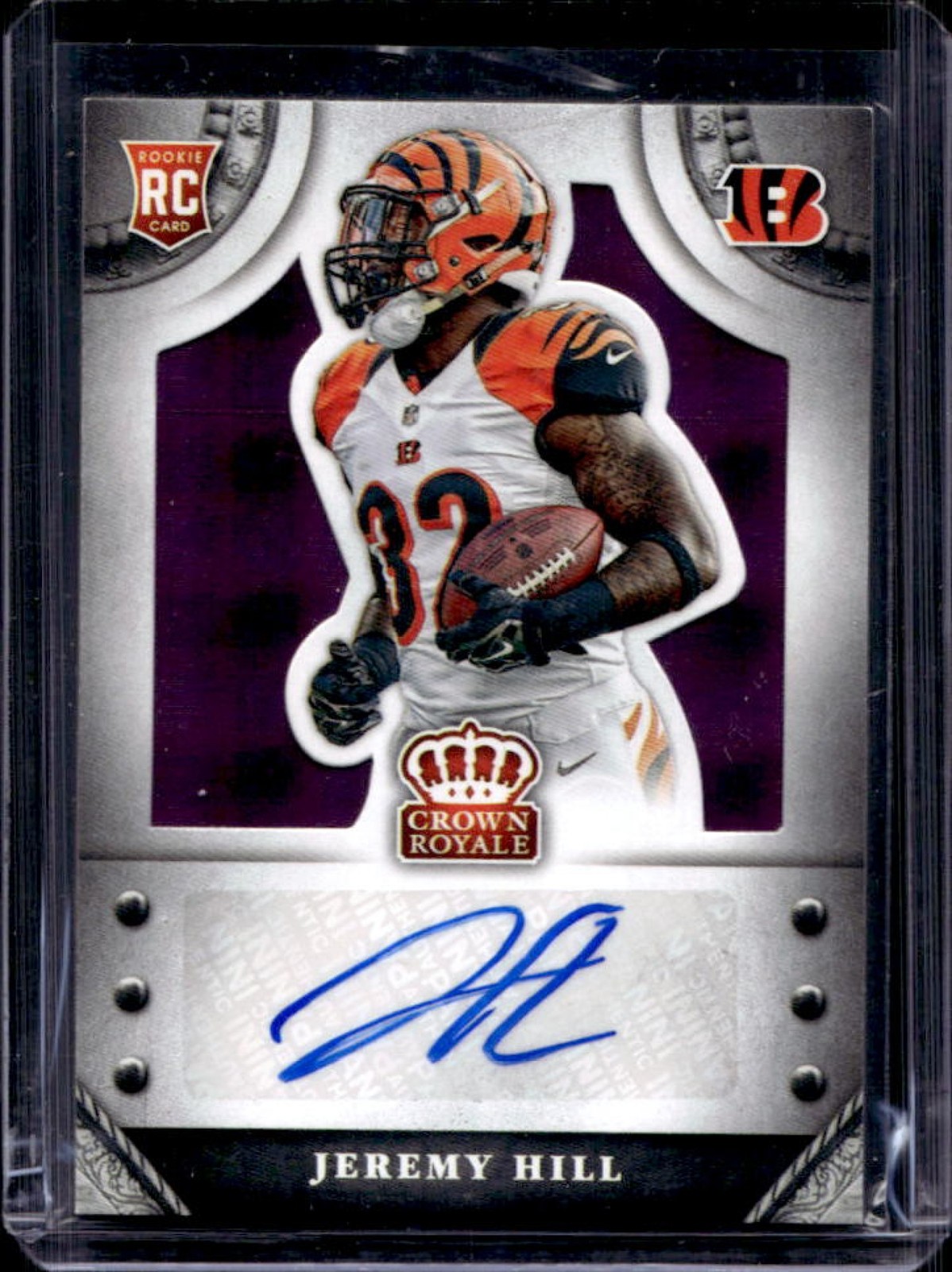 Jeremy Hill Panini Crown Royale Rookie Signatures #SJH Silver Plaid