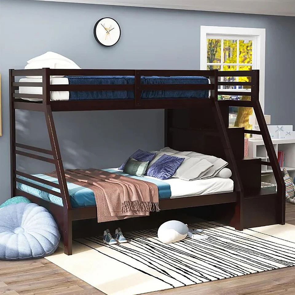 美国家具 Dannick 木质双床全储物双层床深胡桃木 — 第 2/4 张图片