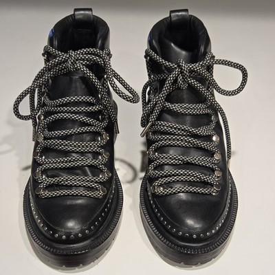 rag & bone Black Leather Studded Hiking Boots Lace-Up Women's Size 6.5