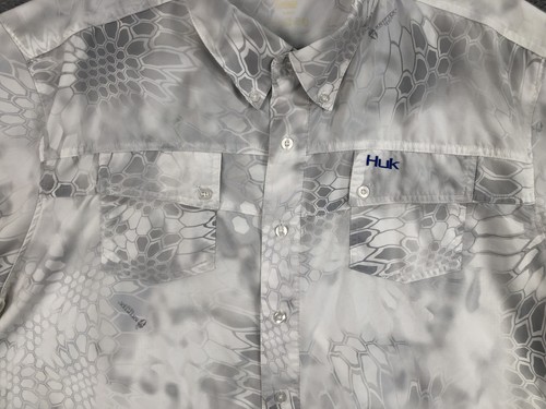 Huk Shirt Mens Large White Camo Delta Waterfowl Houston Fishing Kryptek Outdoor - Picture 10 of 18