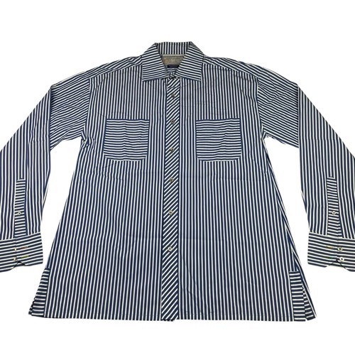 Alexander Julian Private Reserve Men's 100% Cotton Work Shirt Blue Stripe • XL - Picture 2 of 7