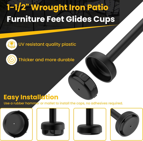 20 Pcs Wrought Iron Patio Furniture Feet Caps, 1-1/2" round Plastic Outdoor Chai - Picture 4 of 7