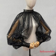 Sequin Wedding Cloaks Puffy Sleeves Jacket Short Bridal Bolero Shawl High Neck
