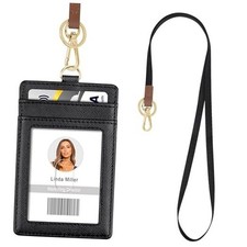 Lanyards for id ID Badges, Lanyard with 1 ID Holder and 4 Credit Card Black