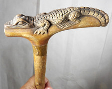 Antique Hand Carved Walking Stick Cane Alligator USA South Folk Art 36" Wood