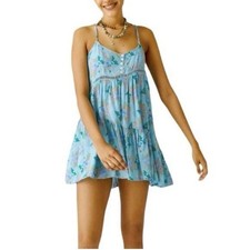 Urban Outfitters Georgia Tiered Mini Boho Floral Dress Blue Motif SZ XS