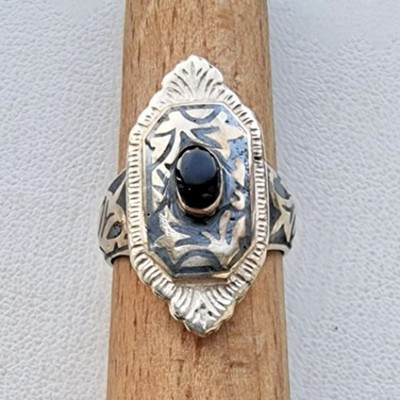 VINTAGE 925 STERLING SILBER NIELLO RING VERZIERT GOTHIC SCHILD GRÖSSE 5,5 AT