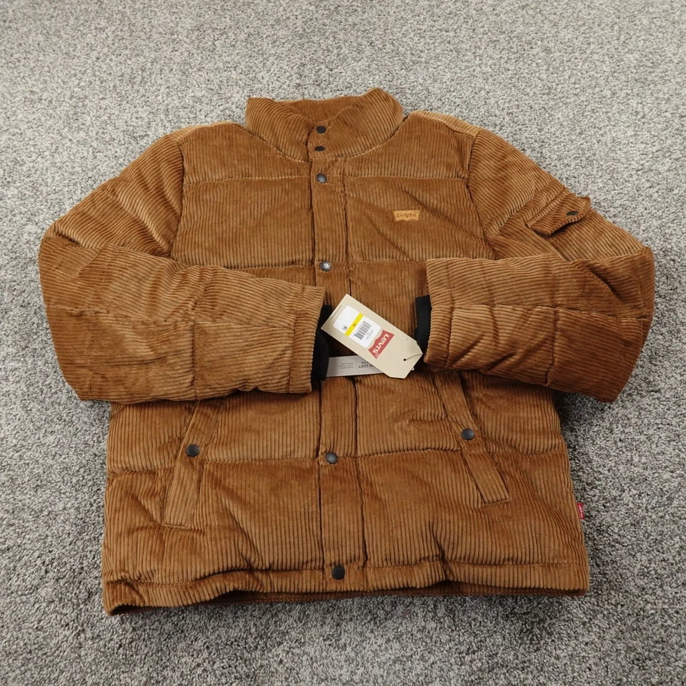 NUEVA Chaqueta Levis Para Hombres M Marrón Pana Acolchada Aislante Abrigo Abombado Exterior Foto 2 de 4