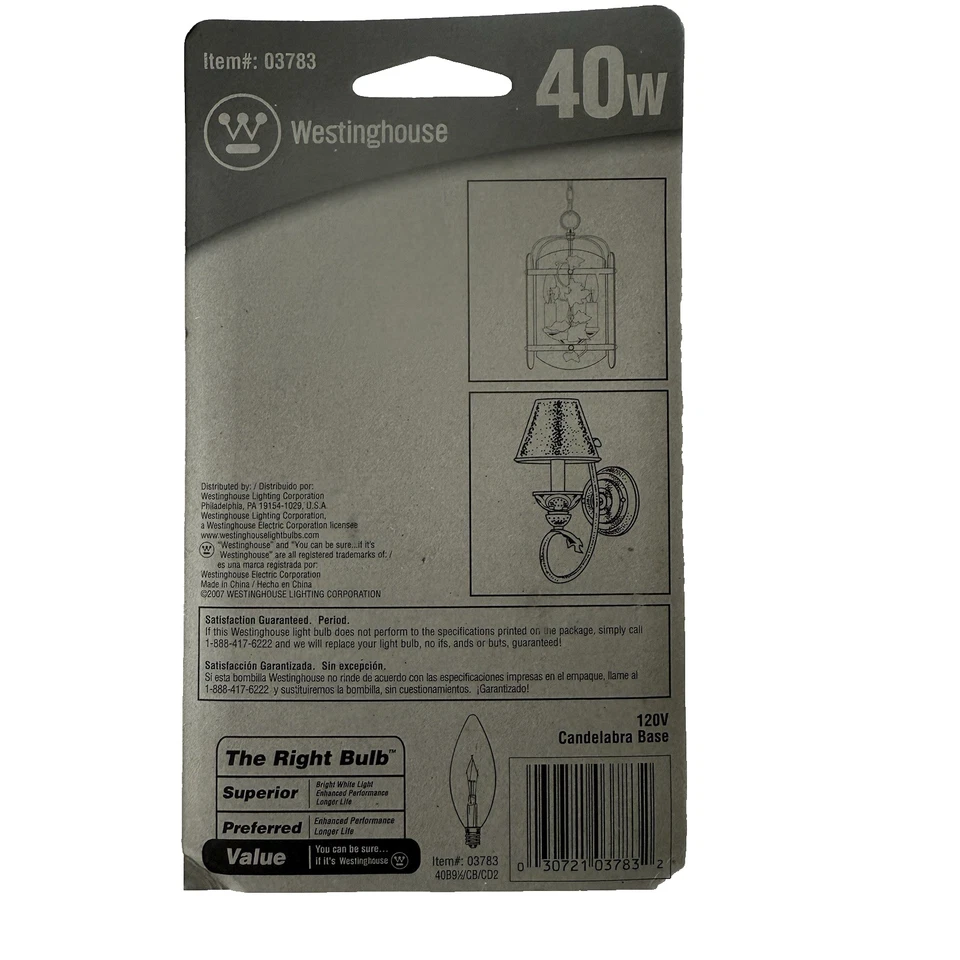 Westinghouse 40W Decorative Flame Tip Candelabra Light Bulbs 2-Pack Sealed - Image 2 of 2