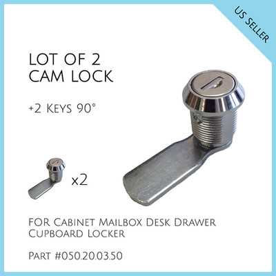 Lot of 2 Cam Lock + 2 Keys 90° Part # 050.20.03.50