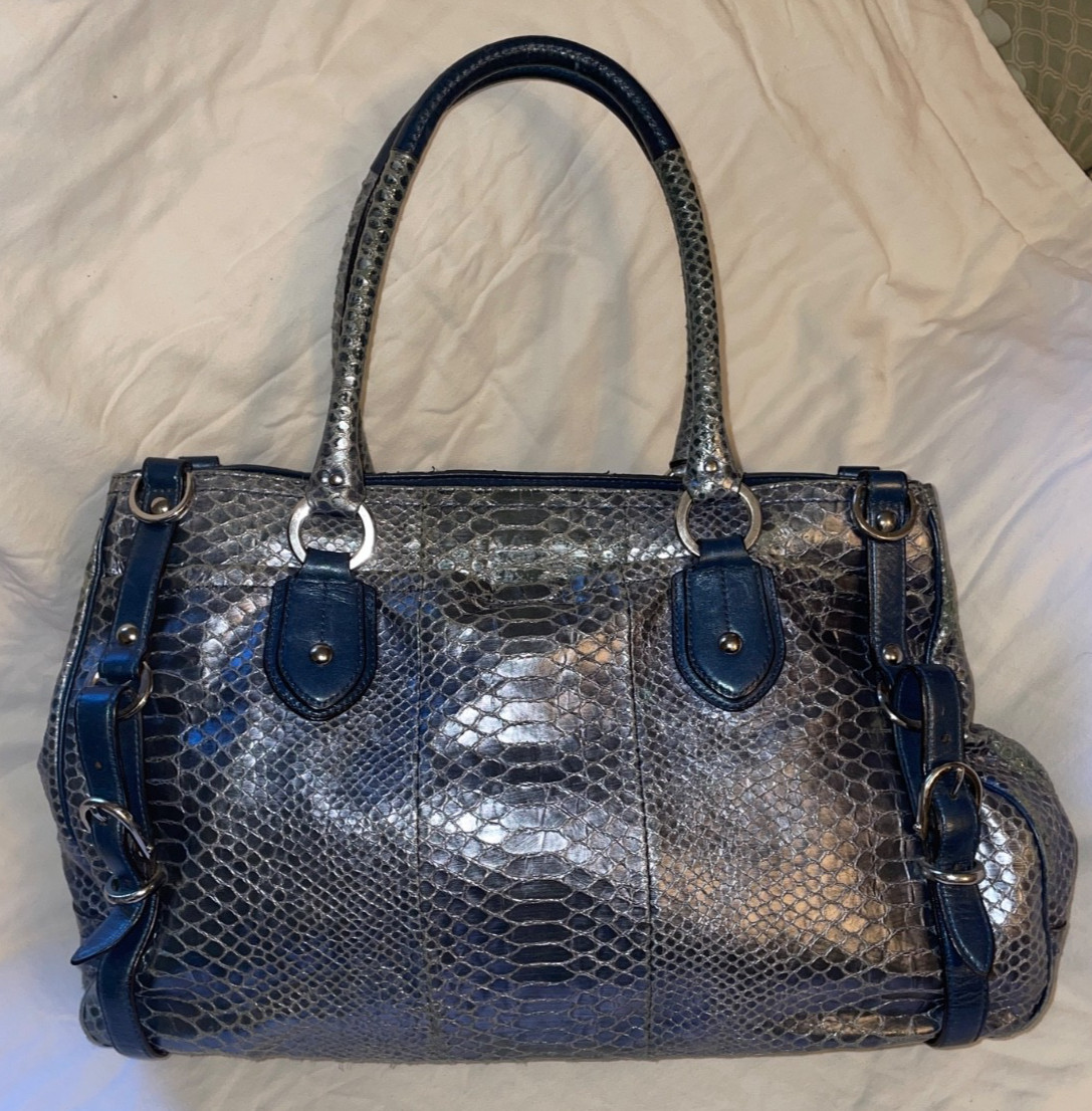 Coach 17551 Exotic Python Metallic Blue Leather S… - image 2