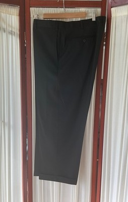 Zanella Mens Dress Pants Black Wool Pleated Cuffed Trousers Made in Italy 42x27