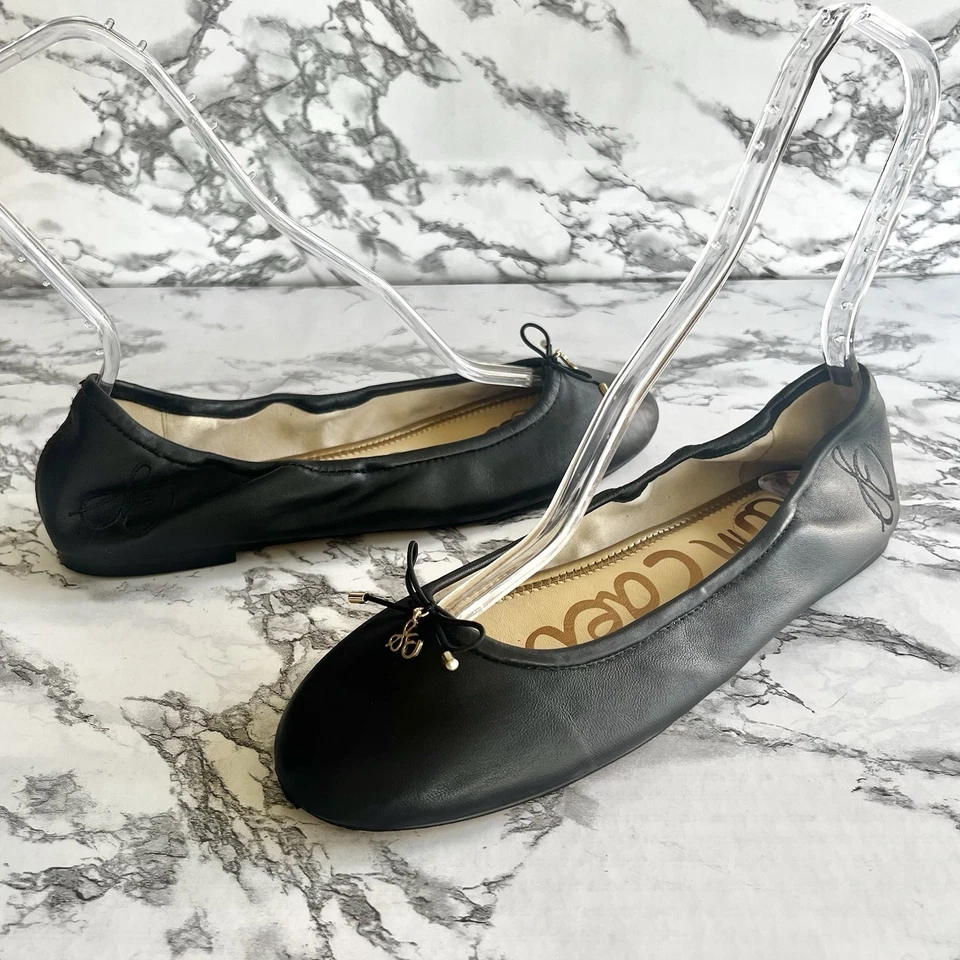 Sam Edelman Mujer’s Felina Ballet Negro Planos Cómodos Cuero Sin Cordones 11 Elástico Foto 3 de 4