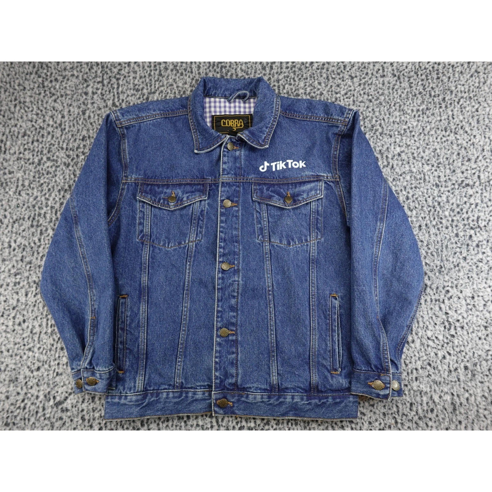 Cobra TikTok Denim Jacket Mens Small Blue Make Your Day Graphic Swag
Opens in a new window or tab