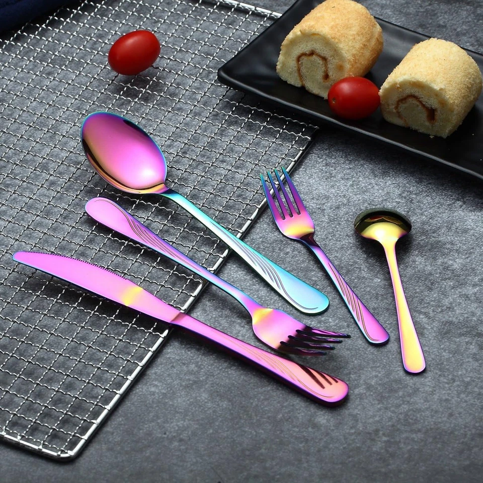 Set Di Posate Da 30 Pezzi Di Colore Arcobaleno, Set Di Posate Colorate in Acciai - Immagine 4 di 4