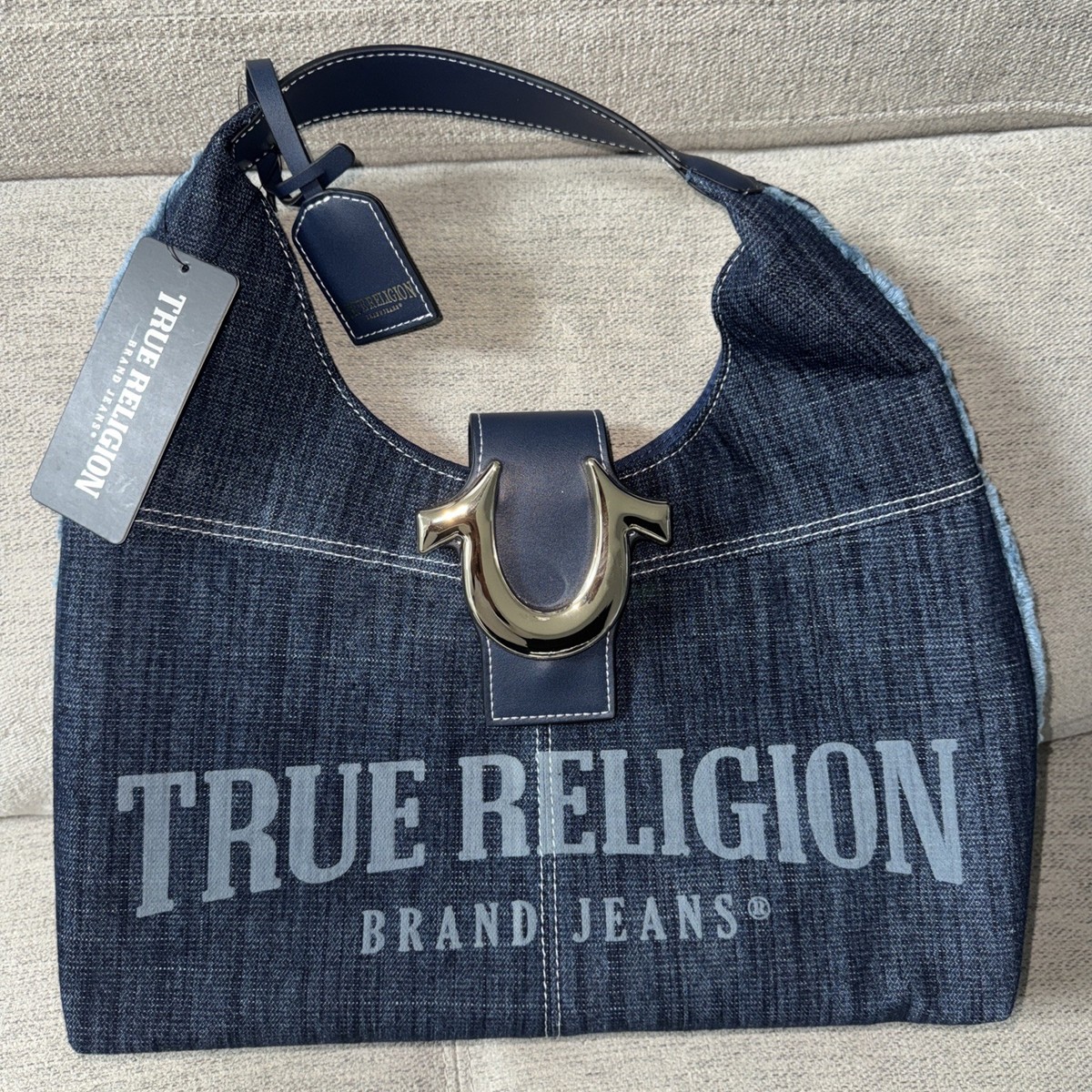 True Religion Blue Denim Hobo Shoulder Bag | eBay
