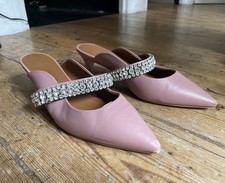 Kurt Geiger London Pink Backless Kitten Heel Shoes W/ Diamante Strap Size 6 / 39