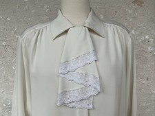 Vintage Worthington Blouse 14 Large Cream 80s Secretary Ruffle Tie Lace