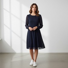 J Crew Women's Navy Swiss Dots Chiffon Long Sleeve Dress Size 8 #E2860