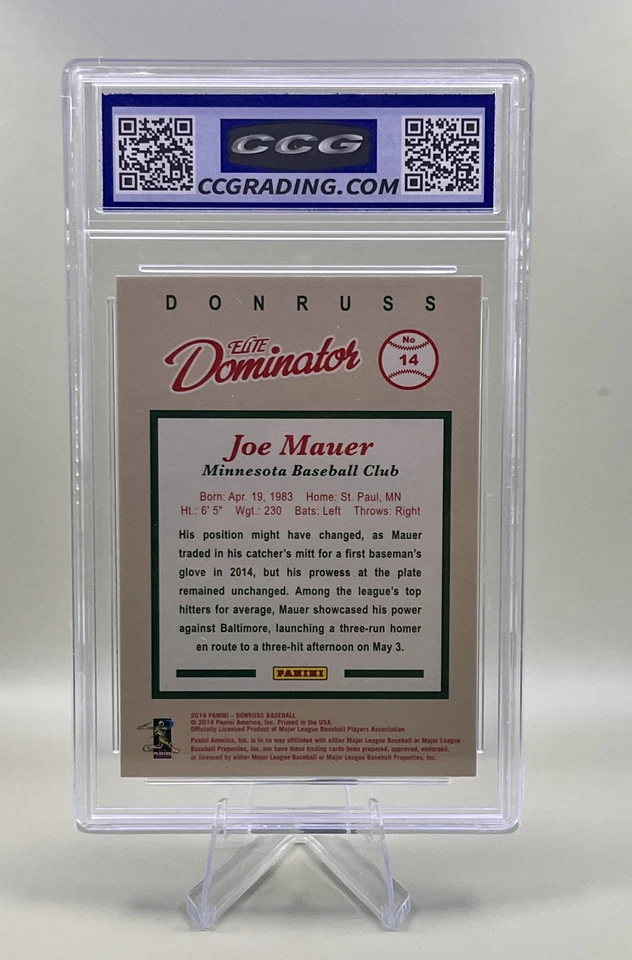 2014 Donruss Joe Mauer #14 Elite Dominator Series 2 /999 CCG 10 Minnesota Twins - Imagem 2 de 2