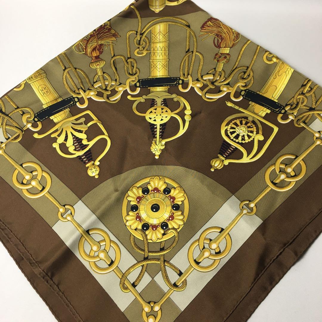 Hermes Carre 90 Silk Scarf 90x90 Brown Made in Japan 2504-198