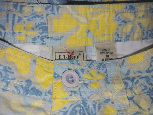 L. L. BEAN GIRL'S YELLOW/BLUE 100% COTTON CARGO PANTS-10-NWOT-NICE - Picture 3 of 3