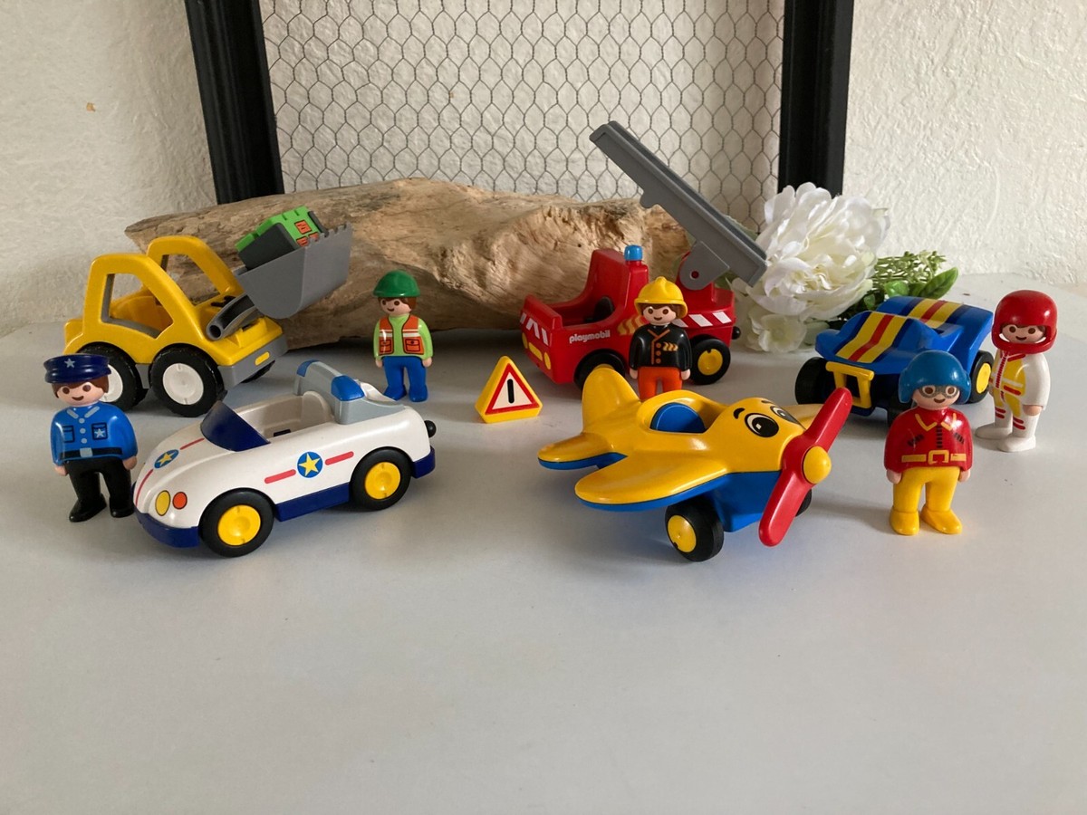 AV7⚜Lot de Véhicules Playmobil 123 L'avion Camion Pompier Voiture
