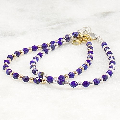 Blue Lapis Bracelet, 14k Gold Filled or Sterling Silver, 3mm Micro Faceted - Picture 12 of 19