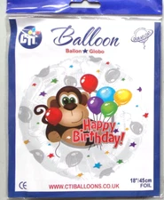 CTi Helium Foil Balloon 18" Happy Birthday Monkey with Balloons 114862