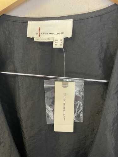 Anthropologie Ava Taffeta Mini Wrap Dress Black Size UK 10 - Picture 7 of 9