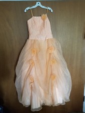 Peach Formal  Prom Dress / Gown by Mary's With Cloth Flowers No Size Tag Prob 6