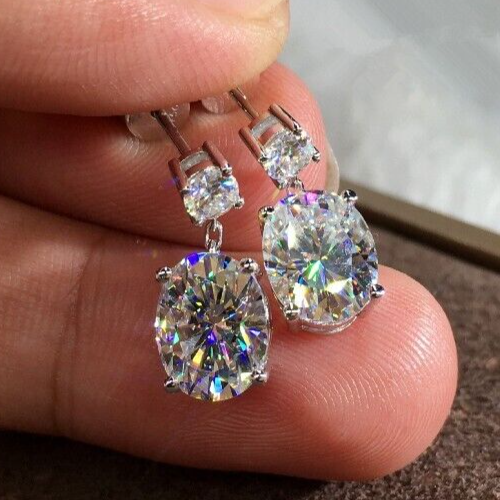 Shiny Dangle Drop Earrings Silver Plated Luxury Earring's 4 CT Simulated Diamond