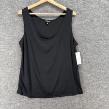 New Notations Tank Women 1X Plus Black Sleeveless Wide Strap Round Neck Casual