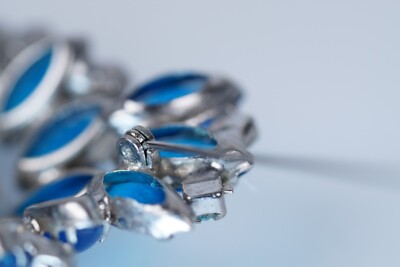 Rare Juliana BLUE Rhinestone Crystal Flower Brooch 2