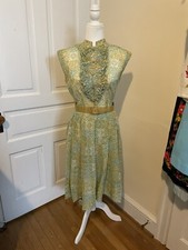 Vtg 1960s R K Originals Sheer Pleated Dress. Ruffled Bodice And Pleated Skirt