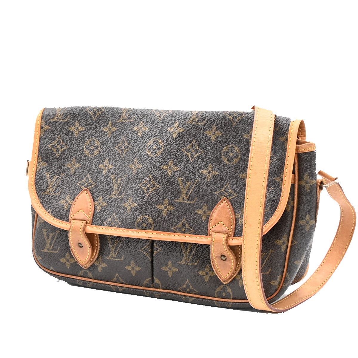 LOUIS VUITTON Gibeciere MM Shoulder Bag Monogram Leather Brown 