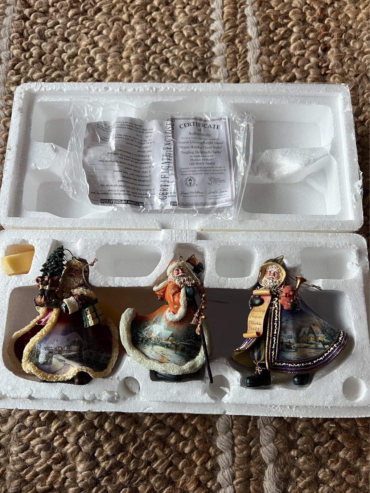 Thomas Kinkade Old World Santa Christmas Ornaments Ashton Drake Set #4 W/ COA