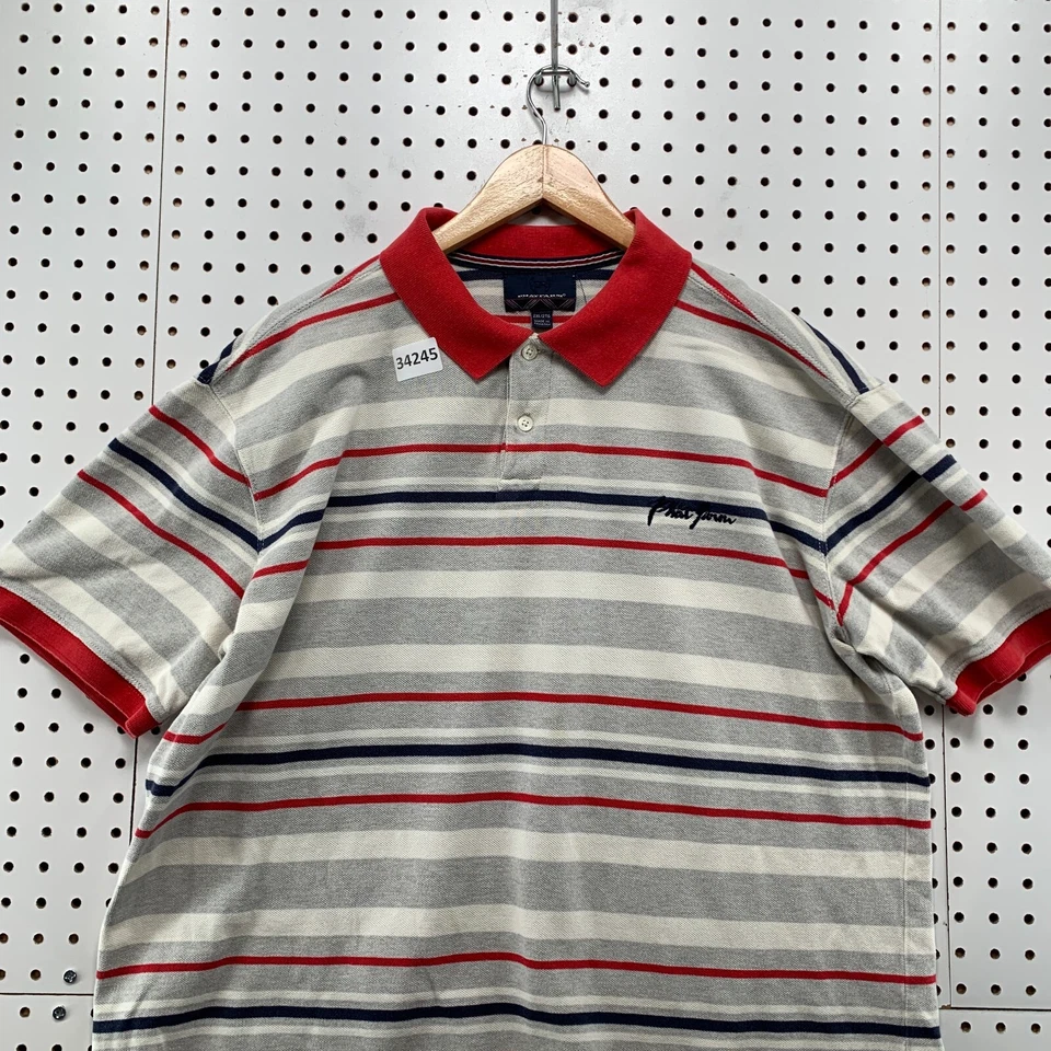 Vintage 90s Phat Farm Polo Shirt Mens 2XL Gray White Striped Hip Hop 24.5x28.5 - Image 2 of 4