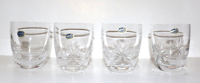Bohemia Cut Crystal & Frosted 4 Double Old Fashions Czech Republic