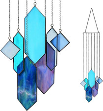 Stained Glass Window Hanging Sun Catcher - Blue Wall Art, Earth Tones Modern Des