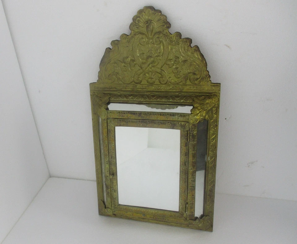 Vintage mirror Brush Brass Glass Cabinet Continental Ornate Brushes Included - Image 2 of 4