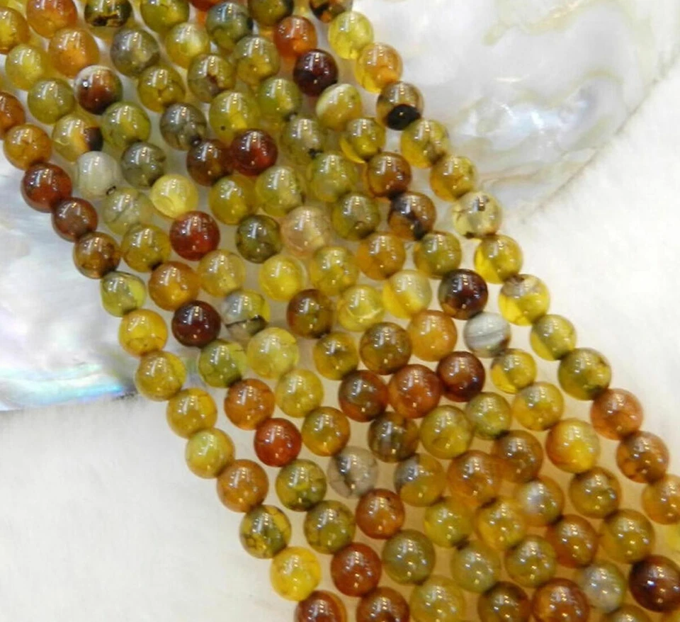 Cuentas sueltas redondas de ágata venas de dragón amarillo natural de 6 mm 15 pulgadas Foto 3 de 3